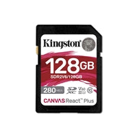 Kingston Canvas React Plus V60 128GB Memory Card, 4K, UHS-II, 280MB/s R, 150MB/s W Kingston Canvas React Plus V60 128GB Memory Card, 4K, UHS-II, 280MB/s R, 150MB/s W